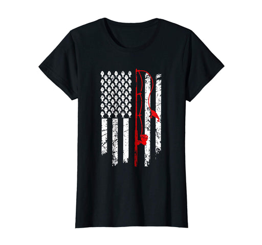 Hot Vintage Fishing Clothes American Flag Bass Fishing Women's T-Shirt Black