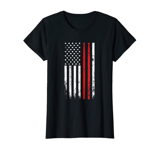 Wonderful Drum Sticks On A Vintage American Flag For Drummers Women's T-Shirt Black