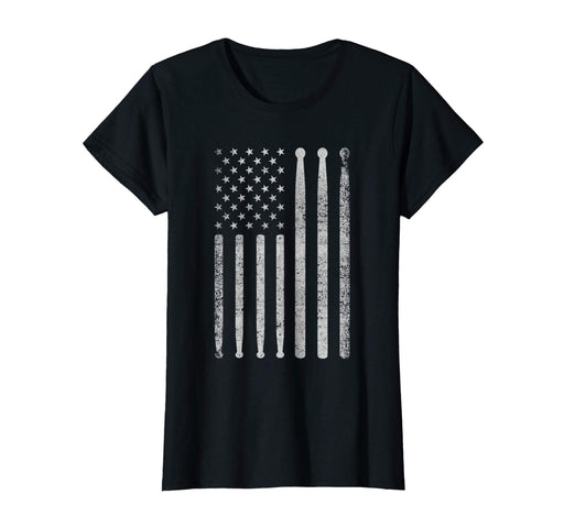 Wonderful Vintage Drum Drummer Usa American Flag Tee Gift Women's T-Shirt Black