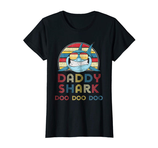 Adorable Retro Vintage Daddy Sharks Gift For Father Women's T-Shirt Black