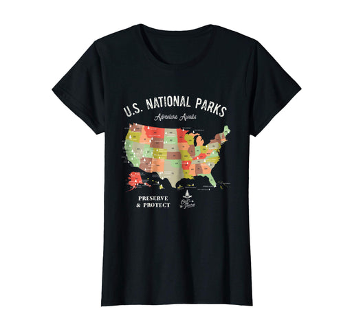 Beautiful U.s National Parks Map Vintage Hiking Camping Women's T-Shirt Black