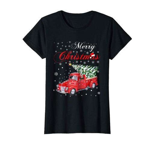 Hotest Red Truck Merry Christmas Tree Vintage Red Pickup Truck Tee Women's T-Shirt Black