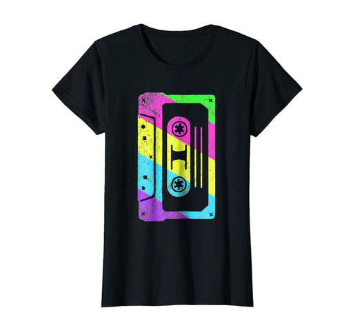 Adorable Cassette Tape Costume 80s 90s Vintage Retro Neon Women's T-Shirt Black