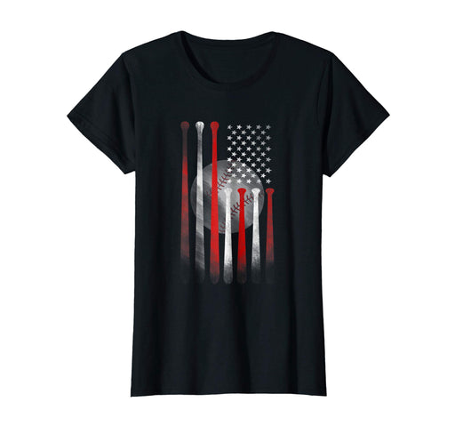 Wonderful American Flag Vintage Baseball Flag Dad Mom Tee Women's T-Shirt Black