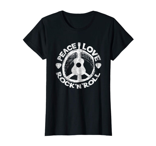 Beautiful Peace Love Rock And Roll Guitar Retro Hippie Women's T-Shirt Black