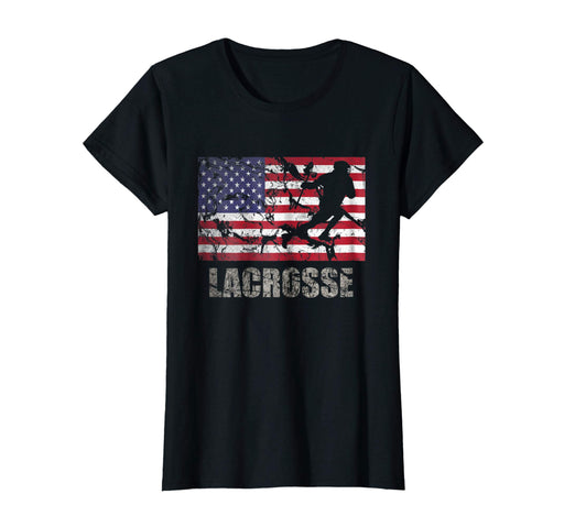 Funny Lacrosse American Flag Usa Flag Fan Vintage Retro Women's T-Shirt Black