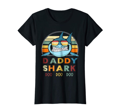 Funny Retro Vintage Daddy Shark Gift For Father Women's T-Shirt Black