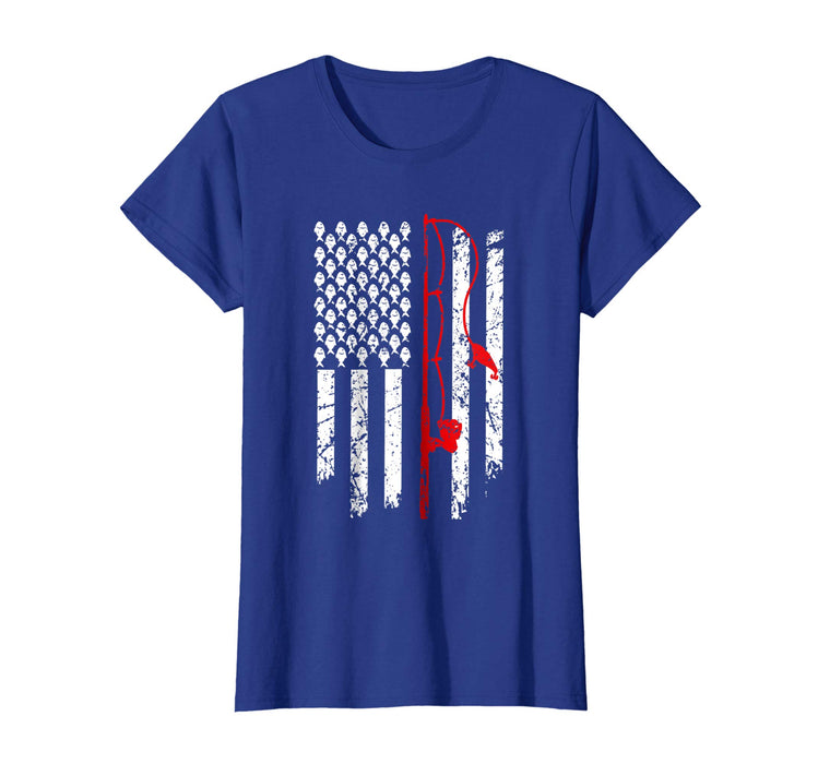 Hot Vintage Fishing Clothes American Flag Bass Fishing Women's T-Shirt Royal Blue