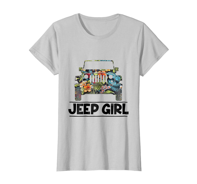 Hot Vintage Flower Jeep Girl Summer Funny Birthday Gift Women's T-Shirt Silver