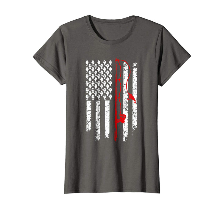 Hot Vintage Fishing Clothes American Flag Bass Fishing Women's T-Shirt Asphalt
