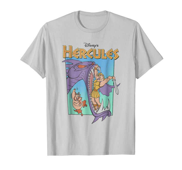 Hotest Disney Hercules Hydra Battle Retro Graphic Men's T-Shirt Silver