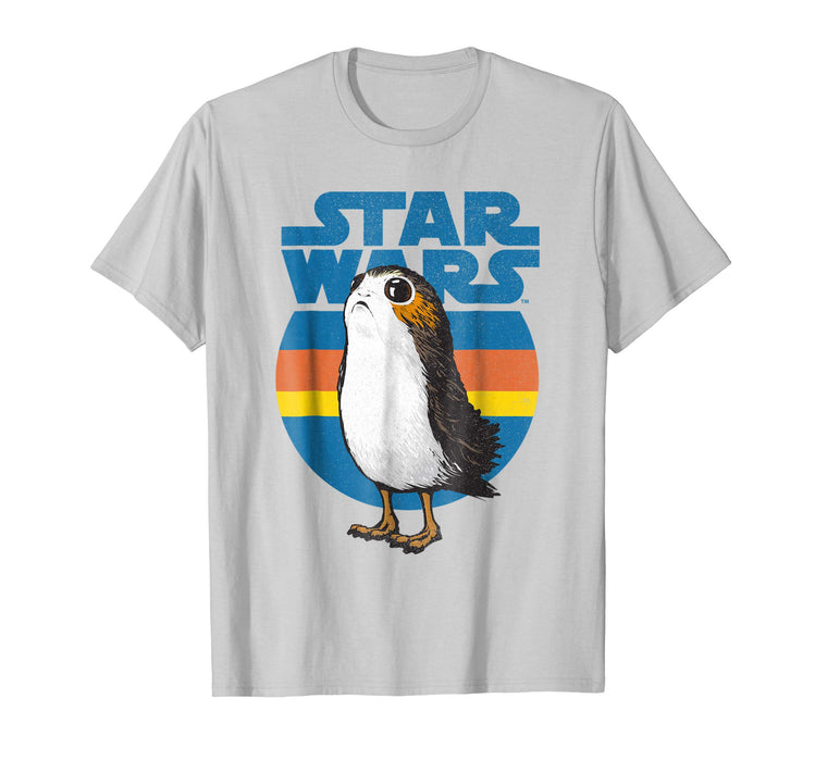 Hot Star Wars Last Jedi Porg Retro Stripes Logo Graphic Men's T-Shirt Silver