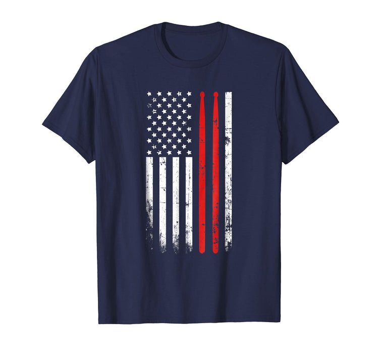 Wonderful Drum Sticks On A Vintage American Flag For Drummers Men's T-Shirt Navy