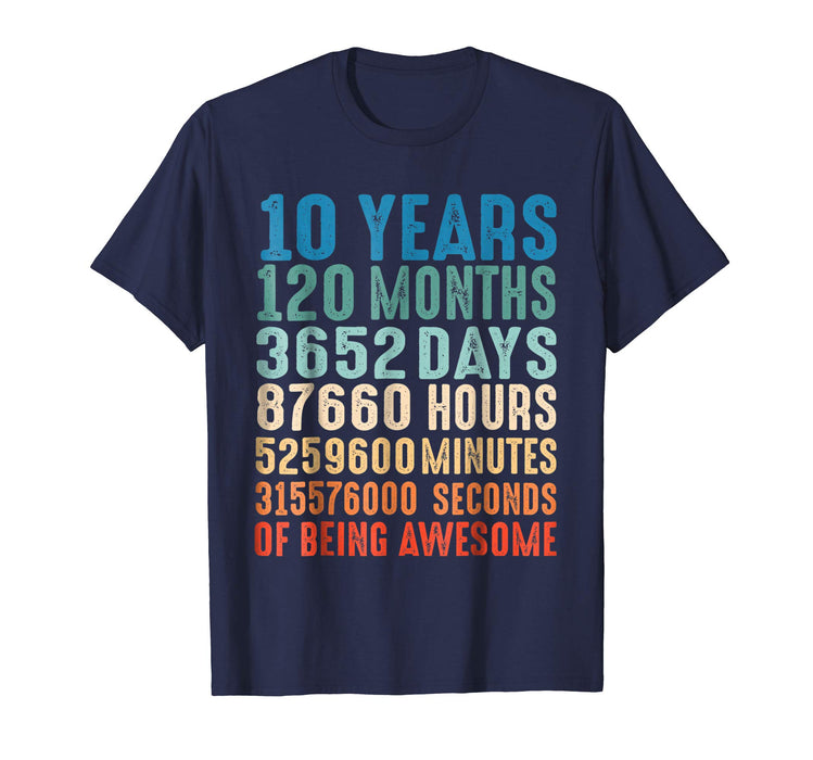 Wonderful 10 Years Old 10th Birthday Vintage Retro 120 Months Men's T-Shirt Navy