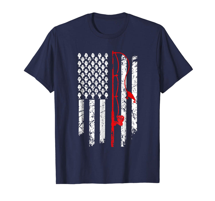 Hot Vintage Fishing Clothes American Flag Bass Fishing Men's T-Shirt Navy