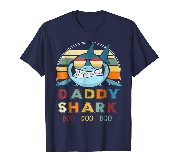 Funny Retro Vintage Daddy Shark Gift For Father Men's T-Shirt Navy