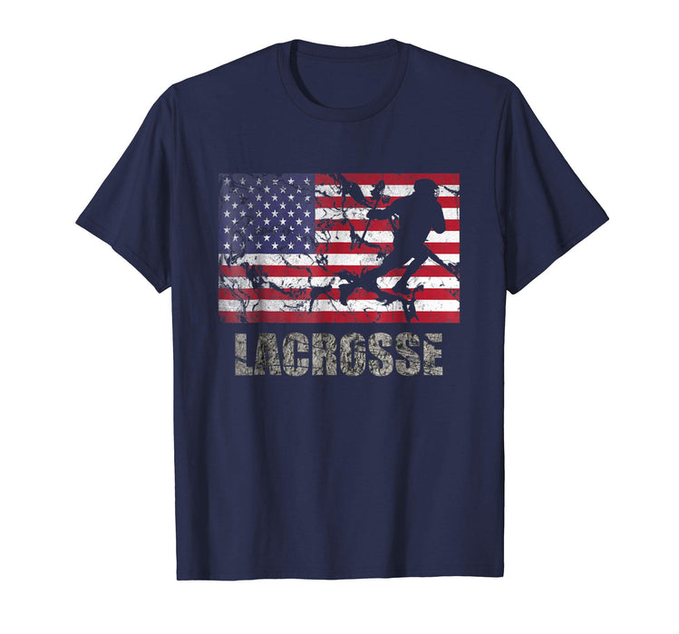 Funny Lacrosse American Flag Usa Flag Fan Vintage Retro Men's T-Shirt Navy
