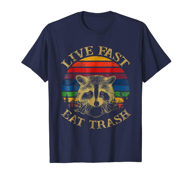 Hot Live Fast Eat Trash Racoon Animal Retro Vintage Men's T-Shirt Navy