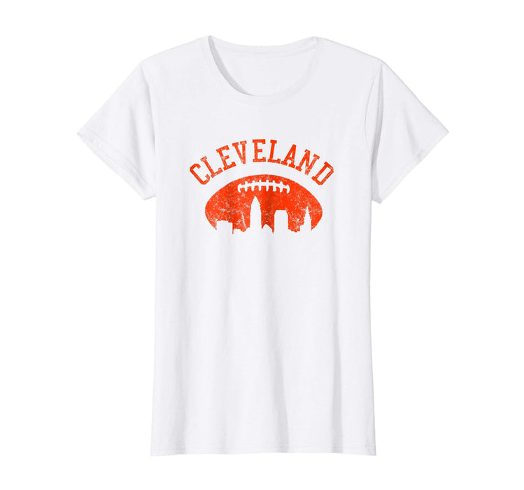 Great Downtown Cleveland City Skyline Football Vintage Fan Women's T-Shirt White