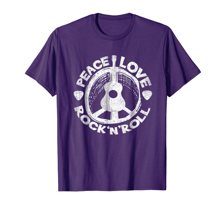 Beautiful Peace Love Rock And Roll Guitar Retro Hippie Men's T-Shirt Purple