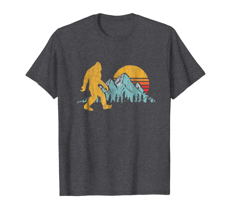 Great Retro Bigfoot Silhouette Mountain Sun Believe! Men's T-Shirt Dark Heather