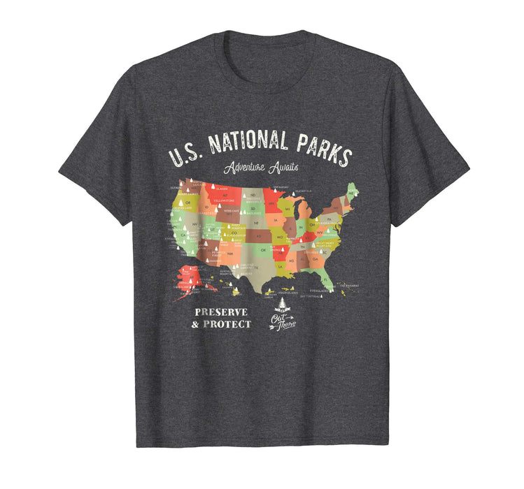 Beautiful U.s National Parks Map Vintage Hiking Camping Men's T-Shirt Dark Heather