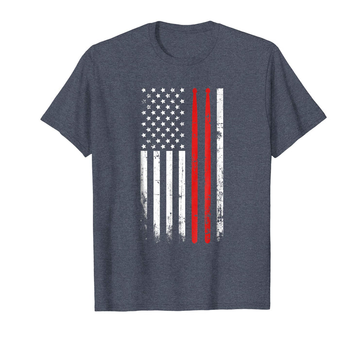 Wonderful Drum Sticks On A Vintage American Flag For Drummers Men's T-Shirt Heather Blue