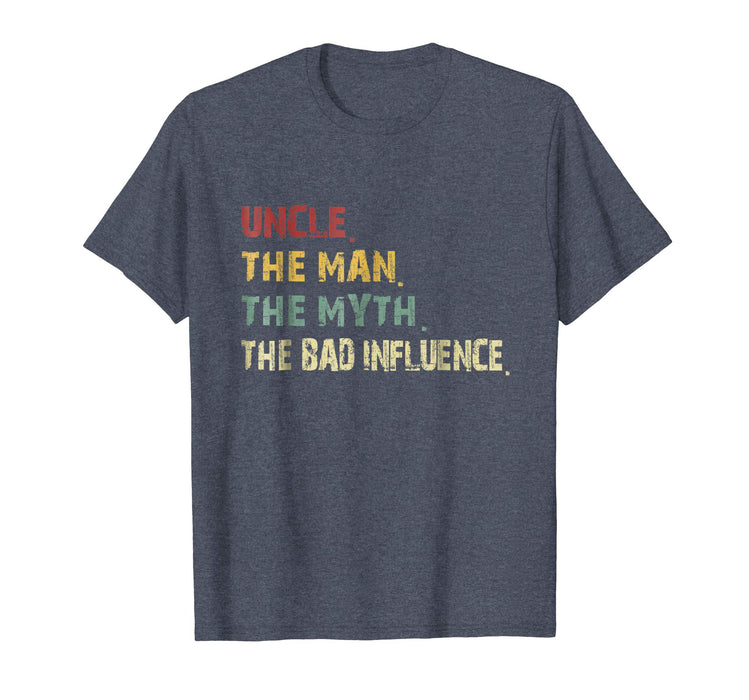 Hotest Uncle The Man The Myth The Bad Influence Retro Vintage Men's T-Shirt Heather Blue