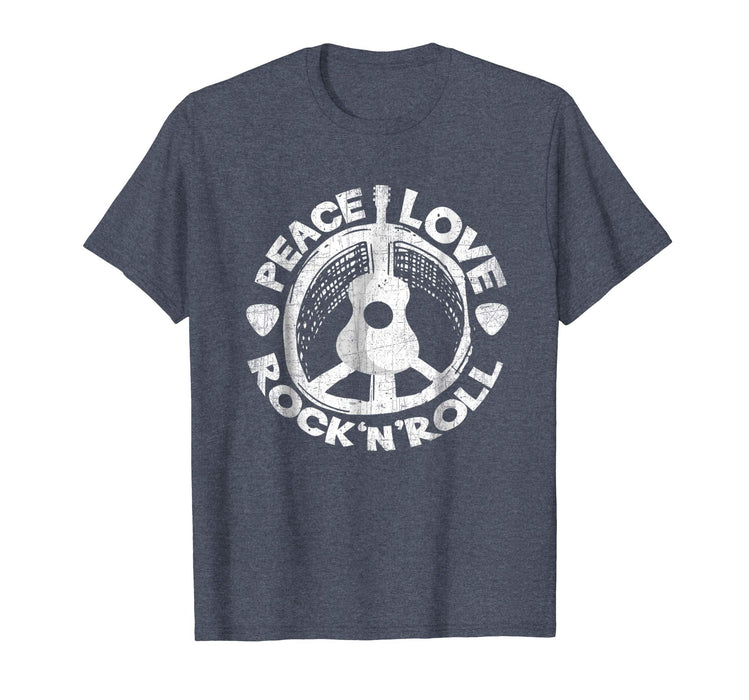 Beautiful Peace Love Rock And Roll Guitar Retro Hippie Men's T-Shirt Heather Blue