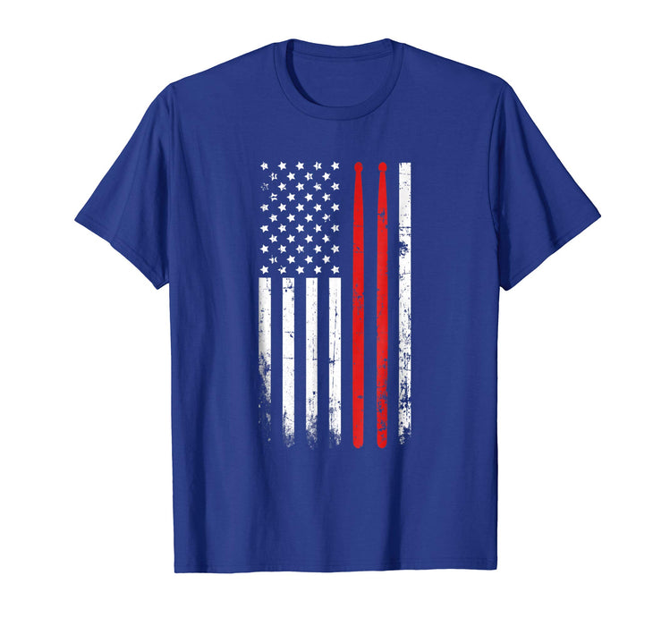 Wonderful Drum Sticks On A Vintage American Flag For Drummers Men's T-Shirt Royal Blue