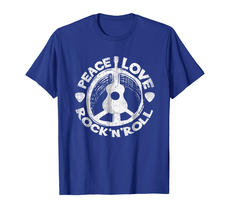 Beautiful Peace Love Rock And Roll Guitar Retro Hippie Men's T-Shirt Royal Blue