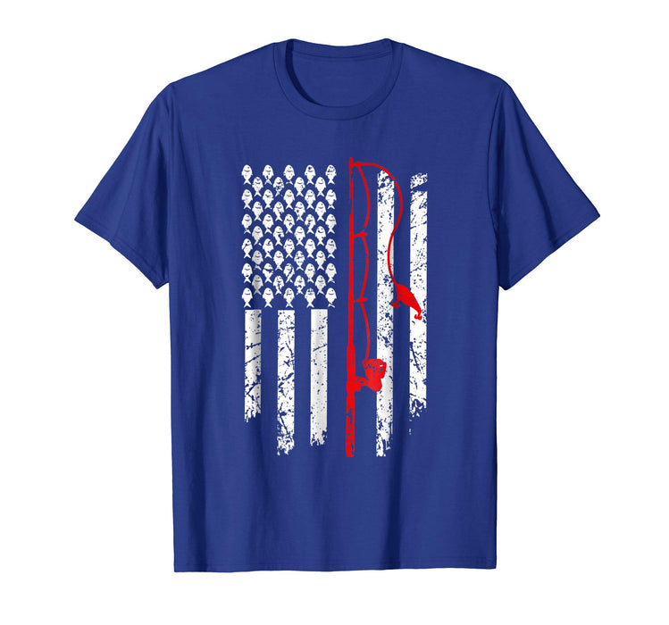 Hot Vintage Fishing Clothes American Flag Bass Fishing Men's T-Shirt Royal Blue