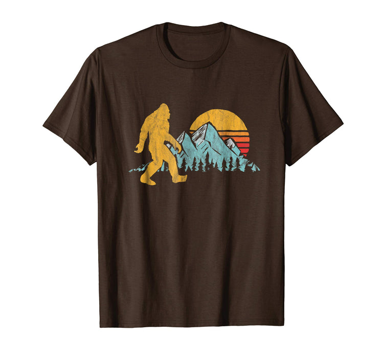 Great Retro Bigfoot Silhouette Mountain Sun Believe! Men's T-Shirt Brown