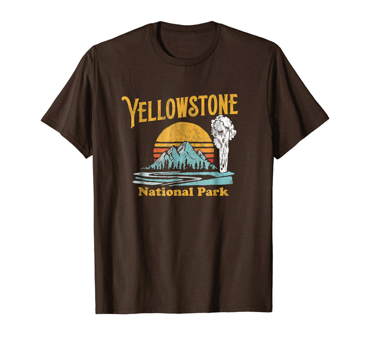Beautiful Vintage Yellowstone National Park Retro Men's T-Shirt Brown