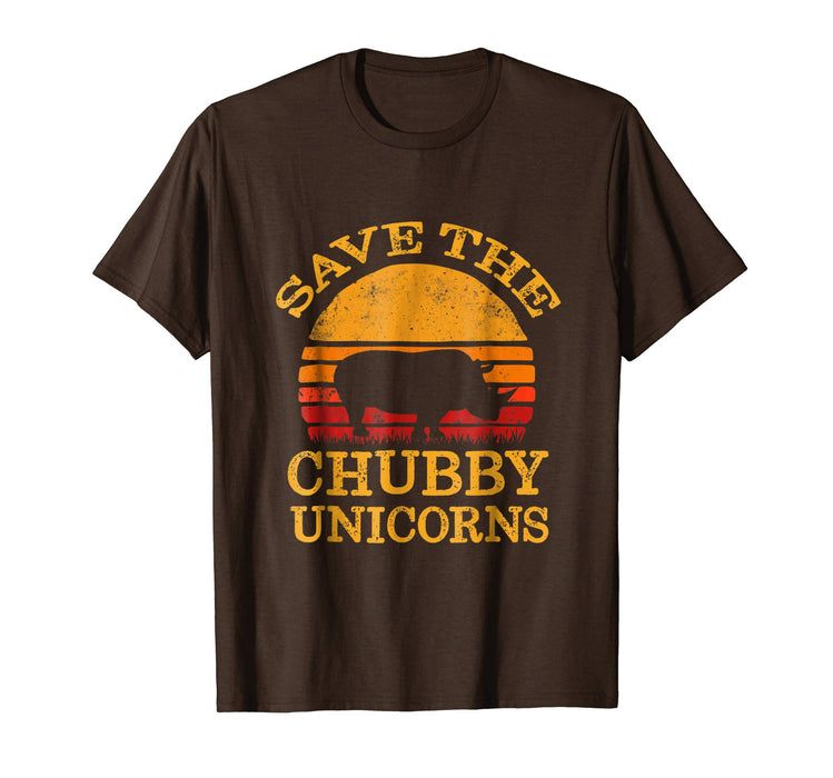Funny Save The Chubby Unicorns . Vintage Retro Colors Men's T-Shirt Brown