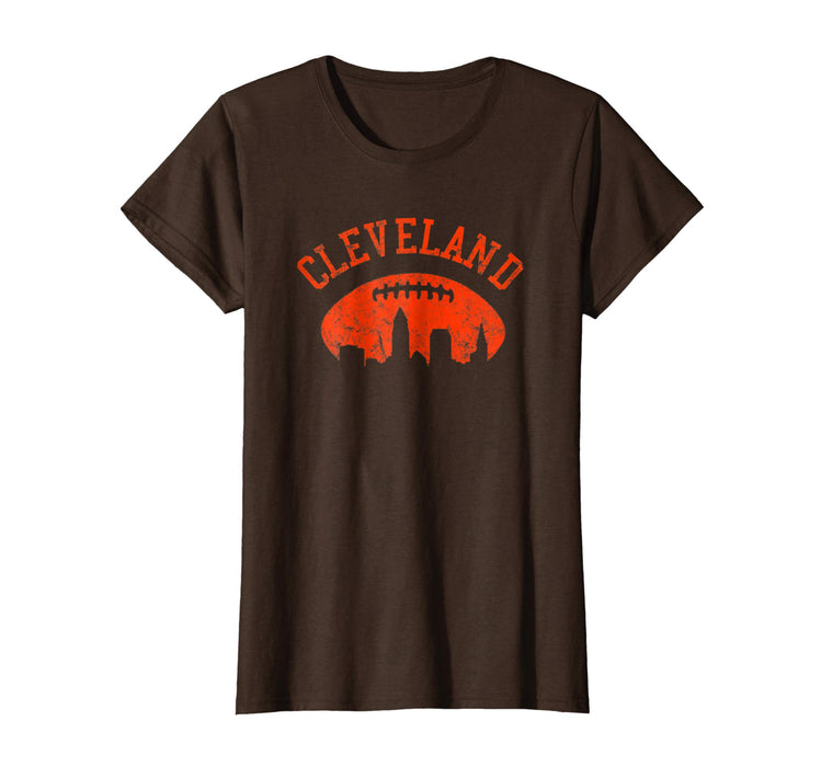 Great Downtown Cleveland City Skyline Football Vintage Fan Women's T-Shirt Brown