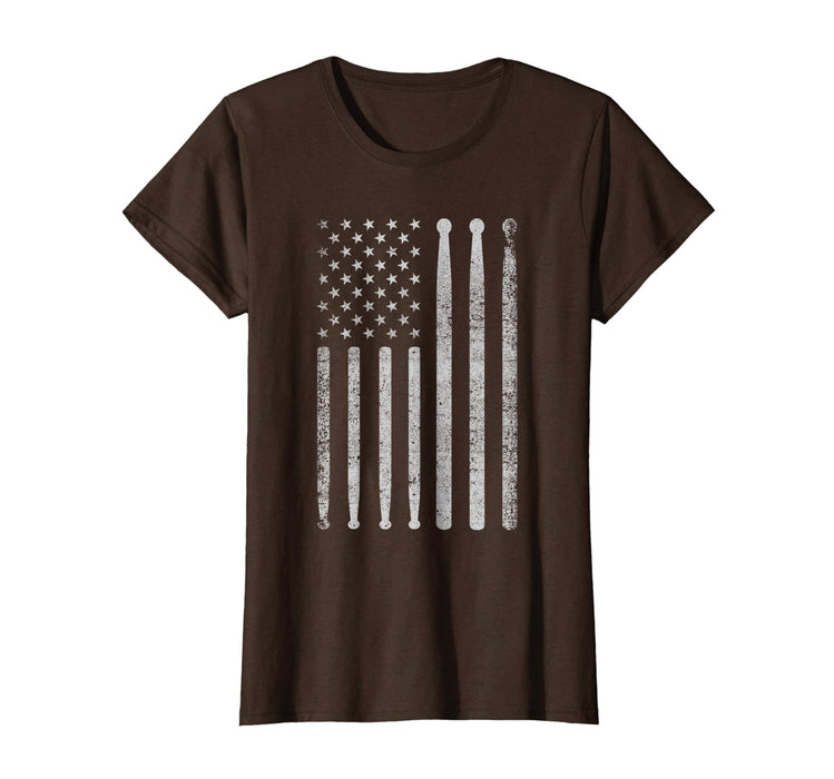 Wonderful Vintage Drum Drummer Usa American Flag Tee Gift Women's T-Shirt Brown