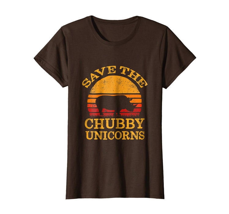 Funny Save The Chubby Unicorns . Vintage Retro Colors Women's T-Shirt Brown