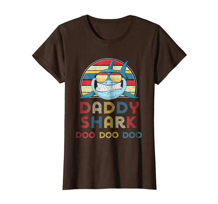 Adorable Retro Vintage Daddy Sharks Gift For Father Women's T-Shirt Brown