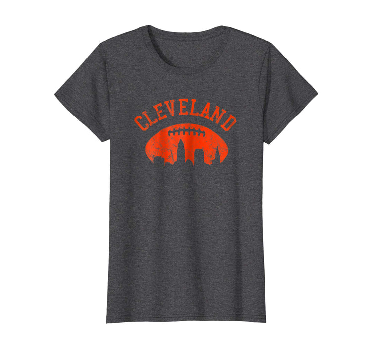 Great Downtown Cleveland City Skyline Football Vintage Fan Women's T-Shirt Dark Heather