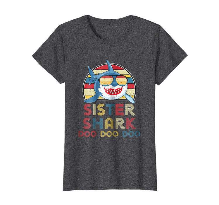 Cutest Retro Vintage Sister Sharks Gift For Womens Women's T-Shirt Dark Heather