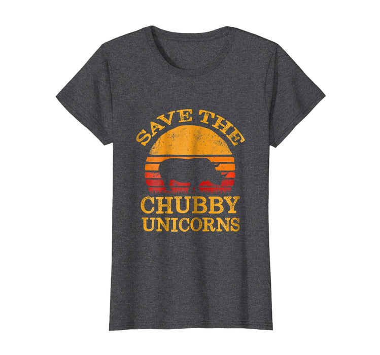 Funny Save The Chubby Unicorns . Vintage Retro Colors Women's T-Shirt Dark Heather