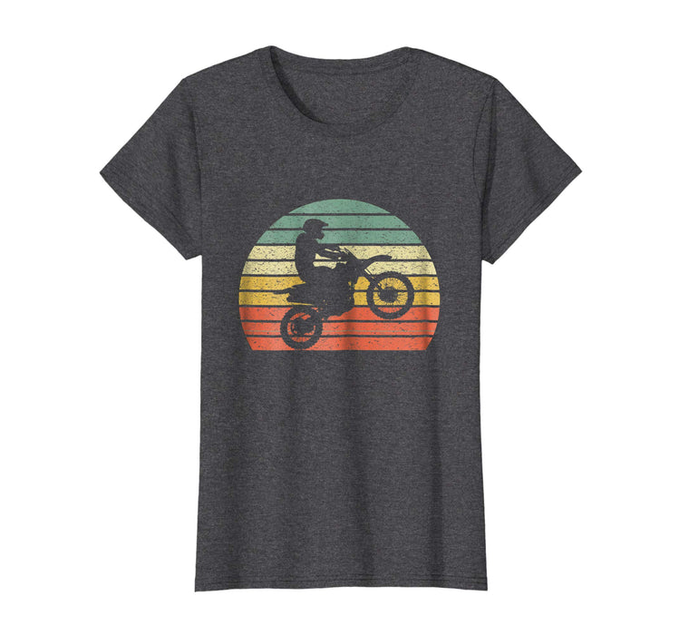 Cool Vintage Motocross Dirt Bike Silhouette Retro Women's T-Shirt Dark Heather