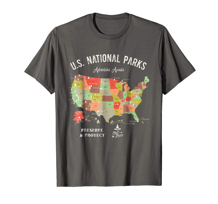 Beautiful U.s National Parks Map Vintage Hiking Camping Men's T-Shirt Asphalt