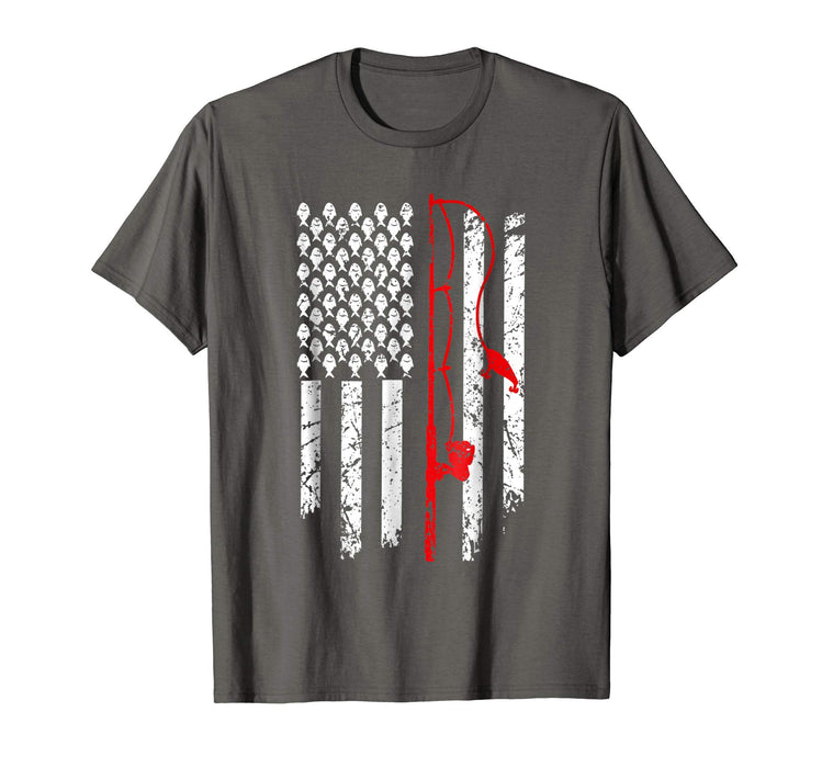 Hot Vintage Fishing Clothes American Flag Bass Fishing Men's T-Shirt Asphalt