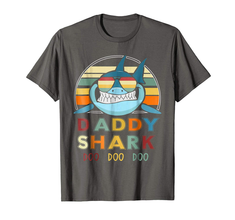 Funny Retro Vintage Daddy Shark Gift For Father Men's T-Shirt Asphalt
