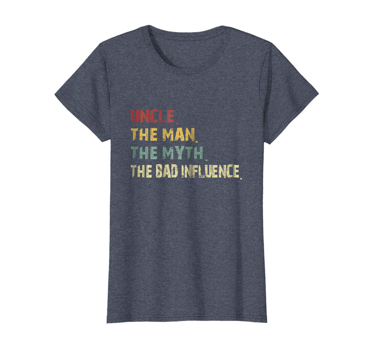 Hotest Uncle The Man The Myth The Bad Influence Retro Vintage Women's T-Shirt Heather Blue