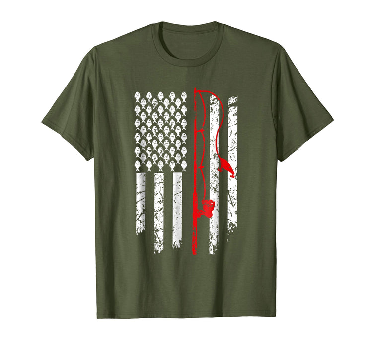 Hot Vintage Fishing Clothes American Flag Bass Fishing Men's T-Shirt Olive