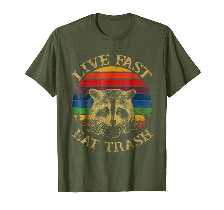 Hot Live Fast Eat Trash Racoon Animal Retro Vintage Men's T-Shirt Olive