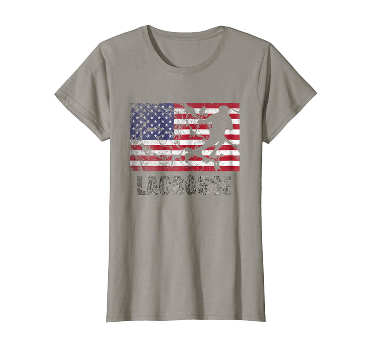 Funny Lacrosse American Flag Usa Flag Fan Vintage Retro Women's T-Shirt Slate
